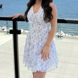 Floral White and Blue Summer Dress